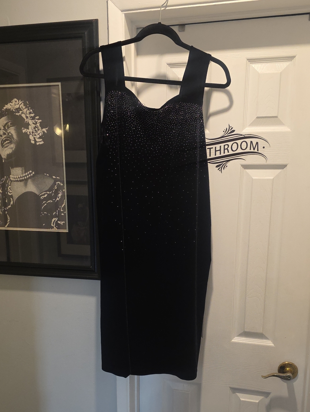Black Velvet Midi Dress with Sparkle-Embellished Bodice
